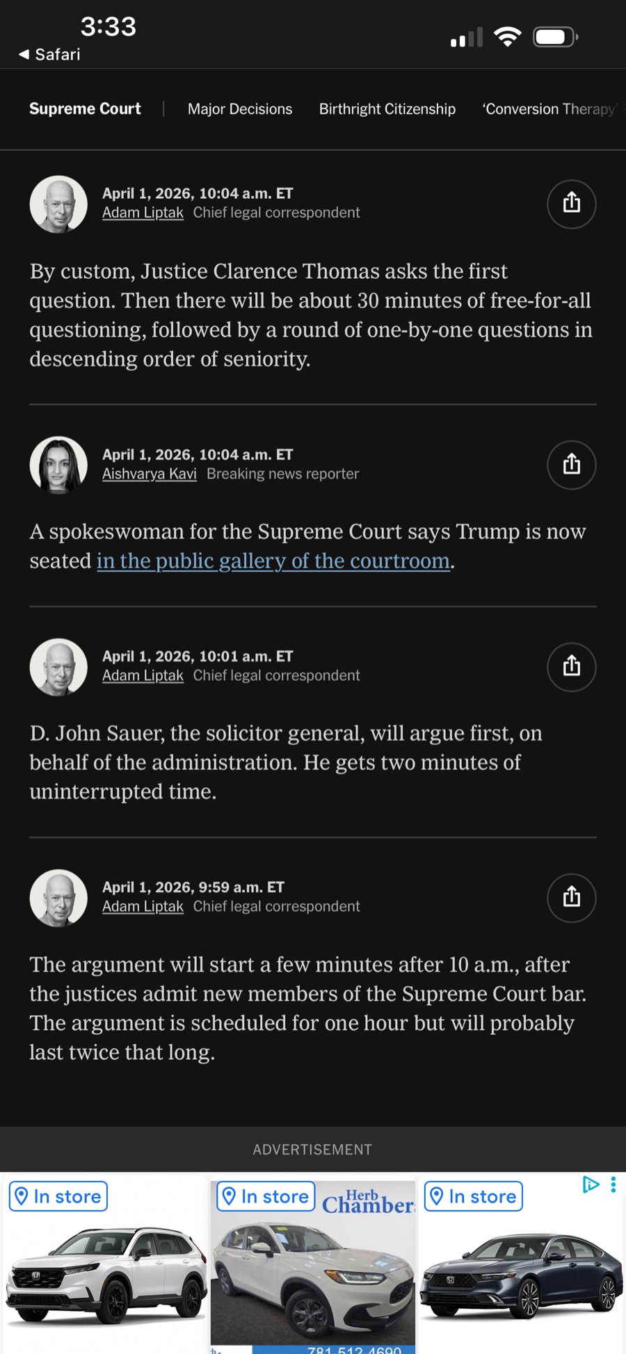 Live update from the Supreme Court as Trump arrives for oral argument